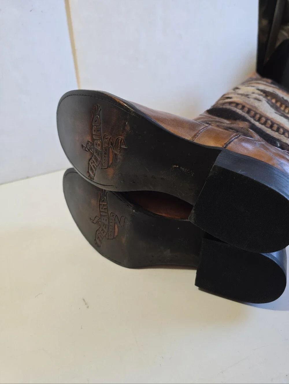 Freebird By Steven Sun Brown Leather and Aztec-Pattern Tall Boots Size 8